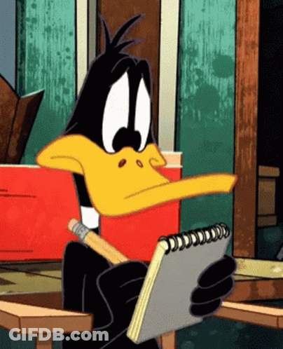 Cartoon Duck Holding Notebook And Pencil GIF