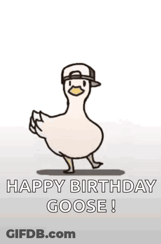 Cartoon Duck In Baseball Cap Dancing Happy Birthday Goose GIF