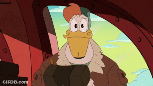Cartoon Duck In Brown Jacket Looking Out Window GIF