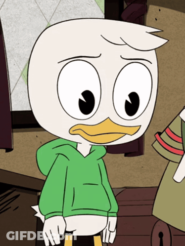 Cartoon Duck In Green Hoodie Next To Another Duck GIF
