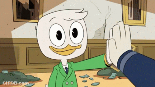 Cartoon Duck In Green Suit Giving High Five GIF