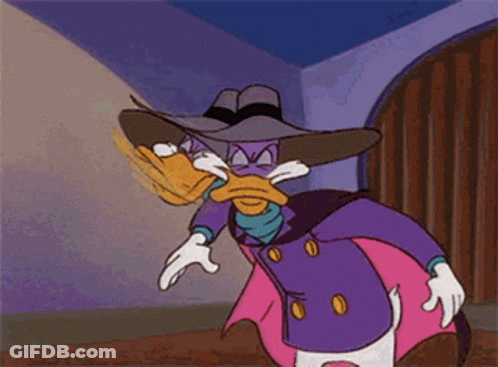 Cartoon Duck In Purple Cape And Hat GIF
