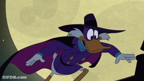 Cartoon Duck In Purple Cape And Hat GIF