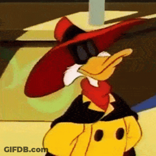 Cartoon Duck In Red Hat And Yellow Coat GIF