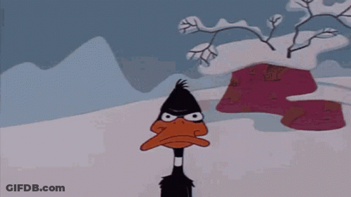 Cartoon Duck In Snow With House GIF