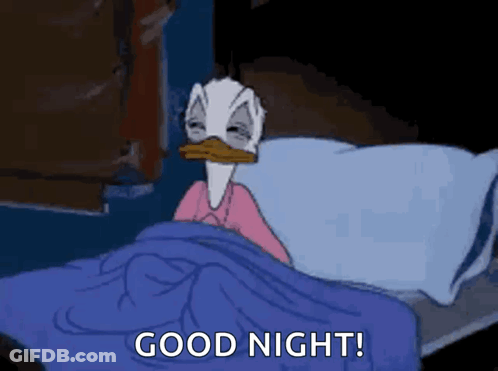 Cartoon Duck Laying In Bed Saying Good Night GIF