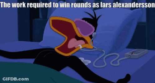 Cartoon Duck Laying On Bed Saying The Work Required To Win Rounds As Lars Alexandersson GIF