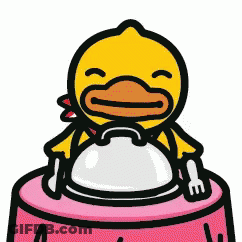 Cartoon Duck On Pink Plate With Fork And Knife GIF