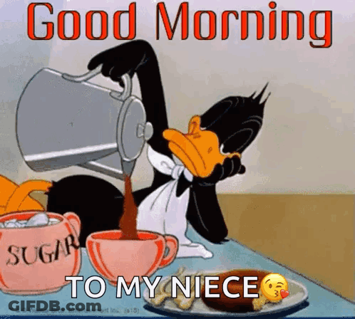 Cartoon Duck Pouring Coffee Good Morning To My Niece GIF