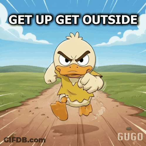 Cartoon Duck Running With Get Up Get Outside GIF