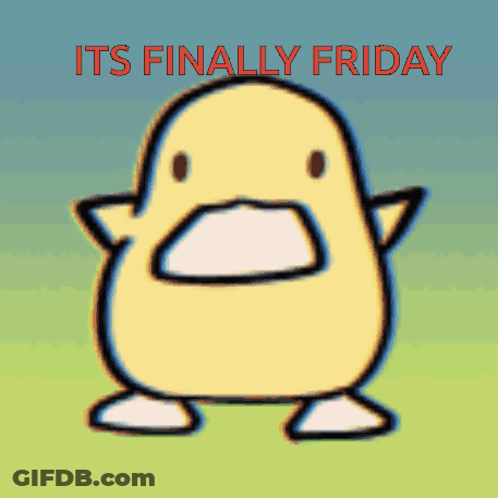Cartoon Duck Saying Finally Friday In Red GIF