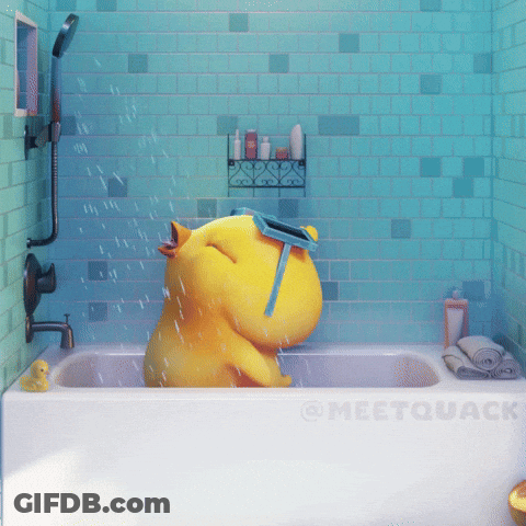 Cartoon Duck Sitting In Bathtub With Brush GIF