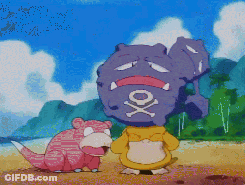 Cartoon Duck Standing Next To Pink And Purple Pokemon GIF