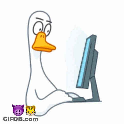 Cartoon Duck Thumbs Up In Front Of Computer GIF