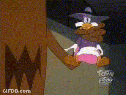 Cartoon Duck Tied Up Sitting On Tree Trunk GIF