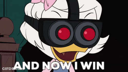 Cartoon Duck With Binoculars And Now I Win GIF