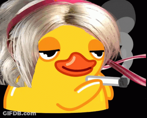 Cartoon Duck With Blonde Hair And Pink Headband Smoking GIF