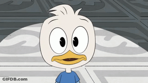 Cartoon Duck With Blue Shirt And Big Eyes GIF