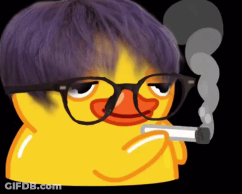 Cartoon Duck With Glasses And Purple Hair Smoking GIF