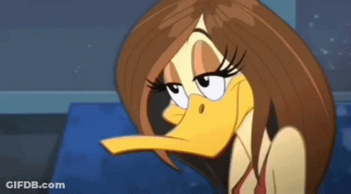 Cartoon Duck With Long Brown Hair And Long Beak GIF