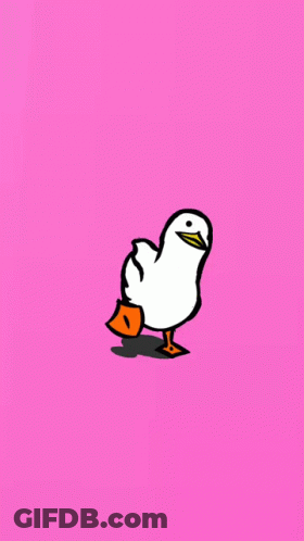 Cartoon Duck With Orange Feet On Pink Background GIF