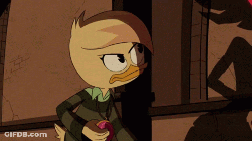 Cartoon Duck With Pink Hair And Purple Shirt GIF