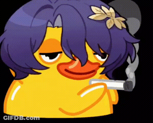 Cartoon Duck With Purple Hair And Flower Smoking GIF