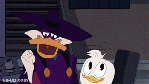Cartoon Duck With Purple Hat Standing Next To Another Duck GIF