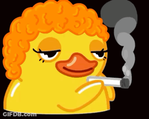 Cartoon Duck With Red Curly Hair Smoking Cigarette GIF