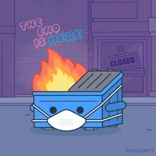 Cartoon Dumpster Fire Wearing Mask GIF