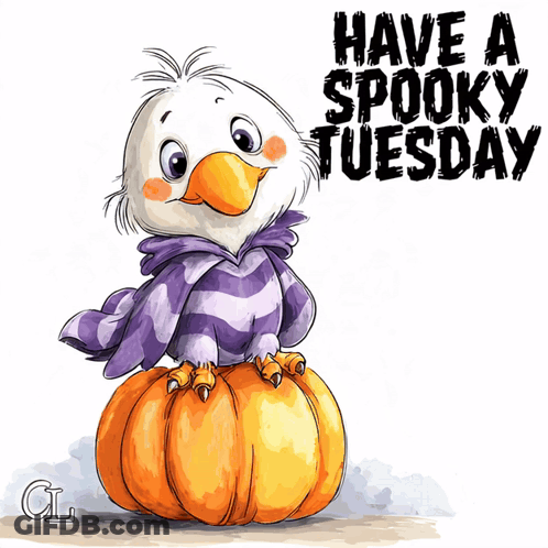 Cartoon Eagle On Pumpkin Saying Have A Spooky Tuesday GIF