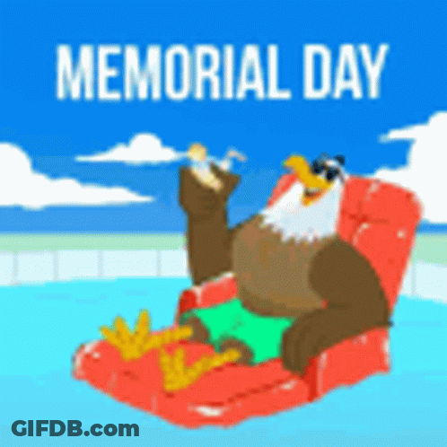 Cartoon Eagle On Raft In Pool GIF
