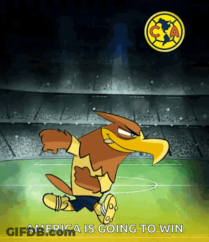 Cartoon Eagle Running On Soccer Field GIF