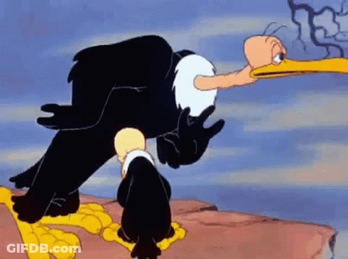 Cartoon Eagle Standing On Cliff Holding Hand GIF