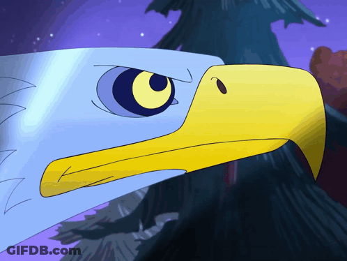Cartoon Eagle With Yellow Beak And Blue Head GIF