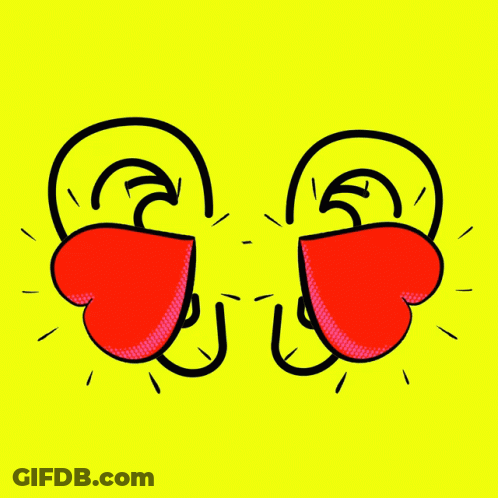 Cartoon Ears With Hearts On Yellow Background GIF