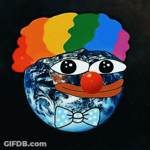 Cartoon Earth With Clown Face And Bow Tie GIF