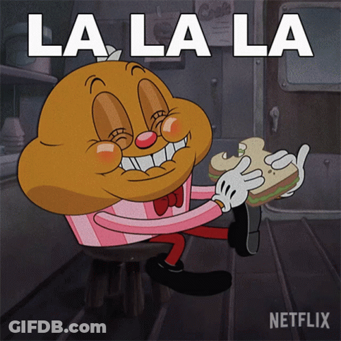 Cartoon Eating Sandwich Saying La La La GIF