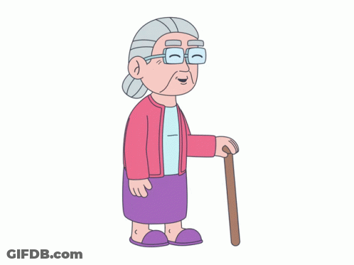 Cartoon Elderly Woman With Cane GIF