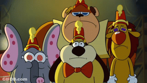 Cartoon Elephant Dog And Clown GIF