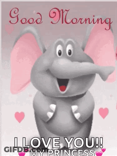 Cartoon Elephant Holding Heart Saying Good Morning I Love You GIF