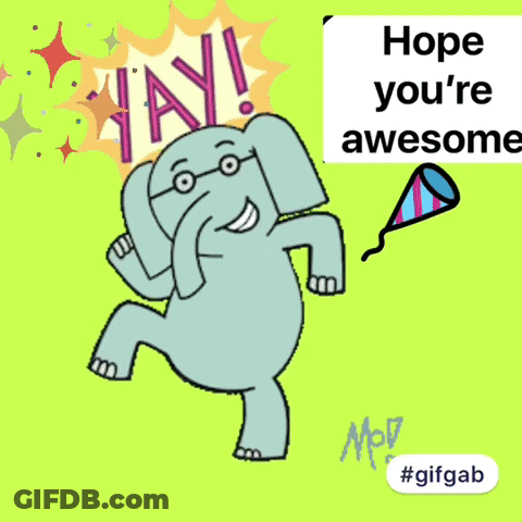Cartoon Elephant Holding Yay Sign GIF