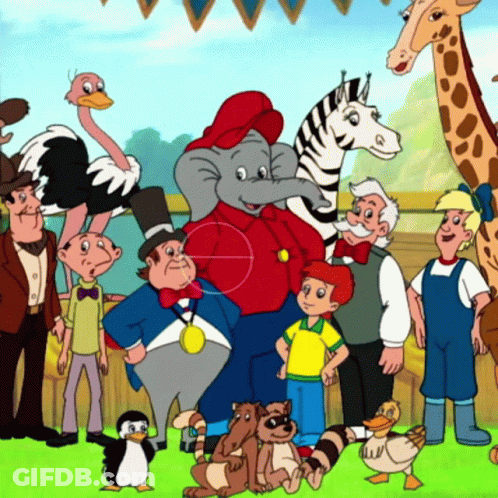 Cartoon Elephant Zebra And Giraffe Group GIF