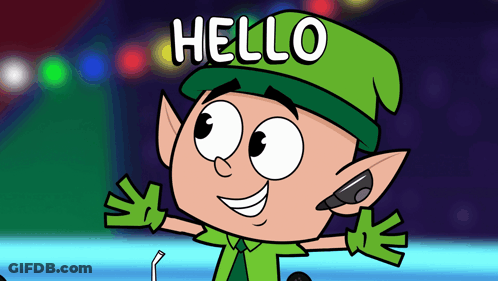 Cartoon Elf Green Hat Saying Hello GIF