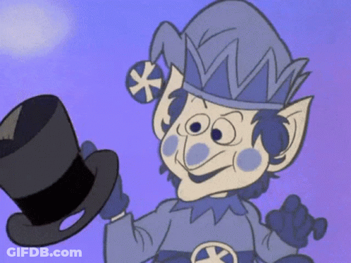 Cartoon Elf Holding Top Hat With Star GIF