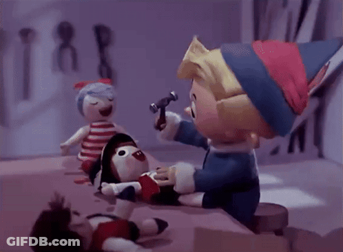 Cartoon Elf Playing With Stuffed Animal GIF