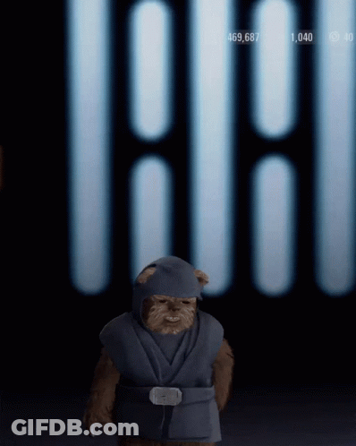 Cartoon Ewok In Front Of 40 Wall GIF