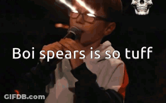 Cartoon Explosion Saying Boi Spears Is So Tuff GIF