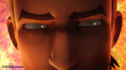 Cartoon Face Close Up With Fire Background GIF