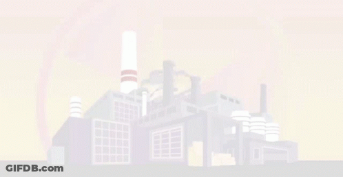 Cartoon Factory With Smoke From Chimneys GIF